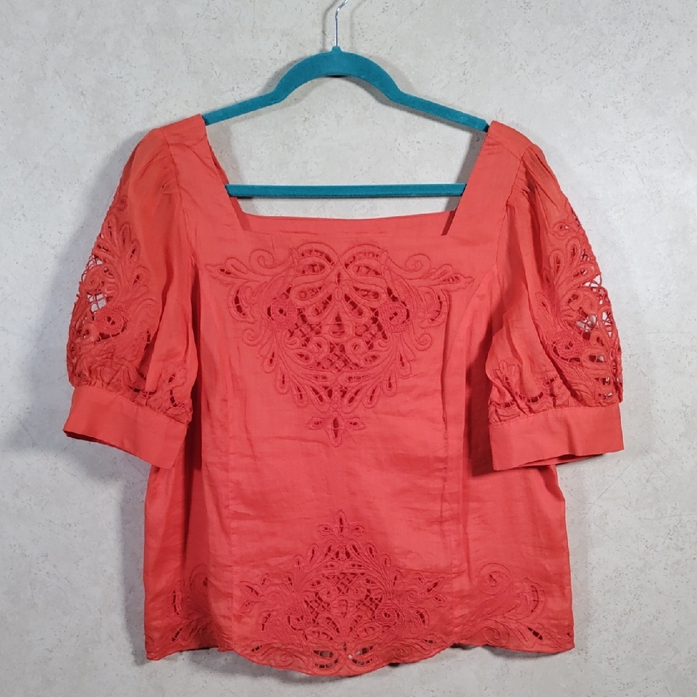 Elegant Like New Anthropologie Coral Embroidered Women's Top